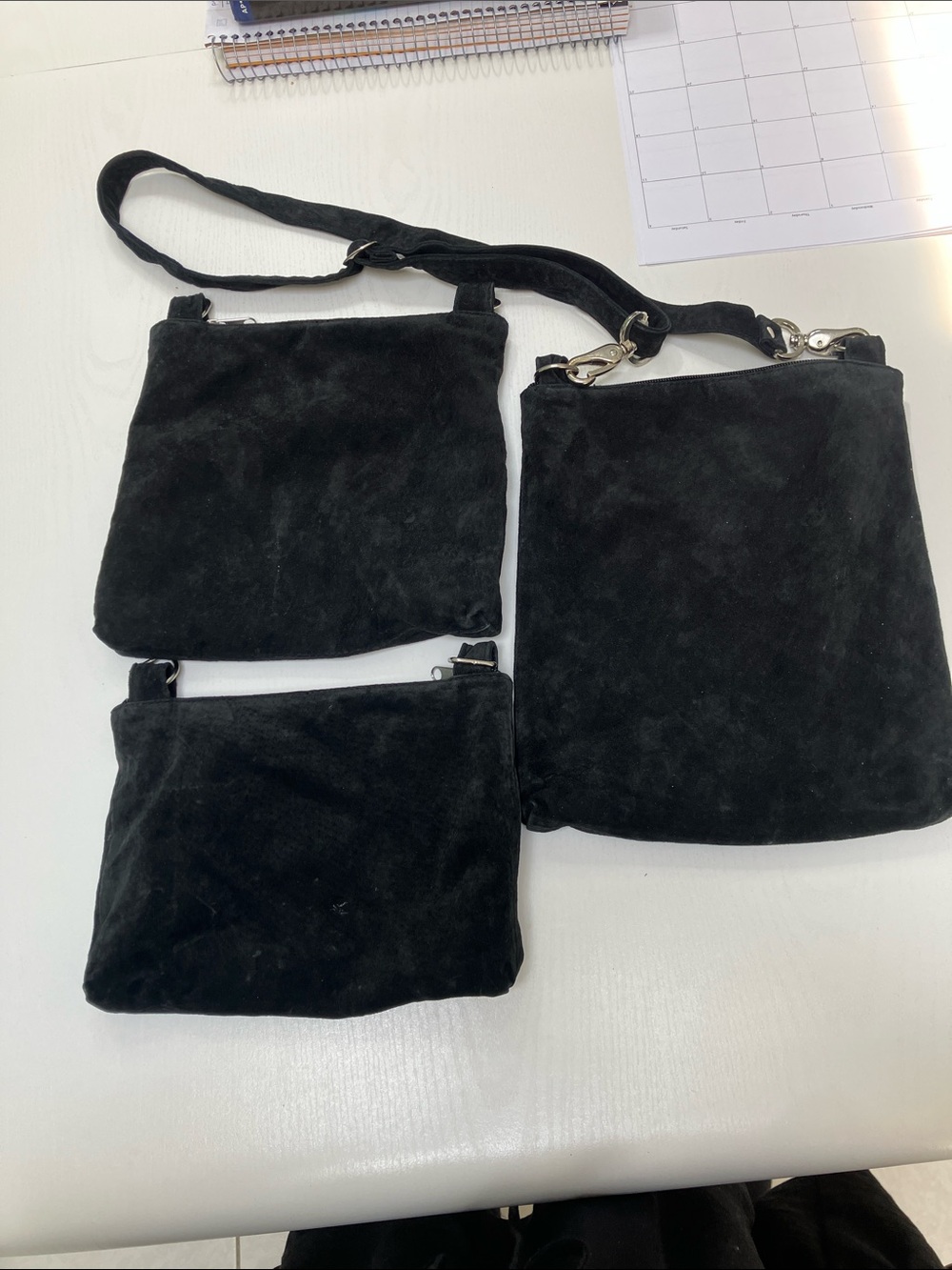 Vintage Linden Black Suede Crossbody Trio Bag Set - Versatile Everyday Style